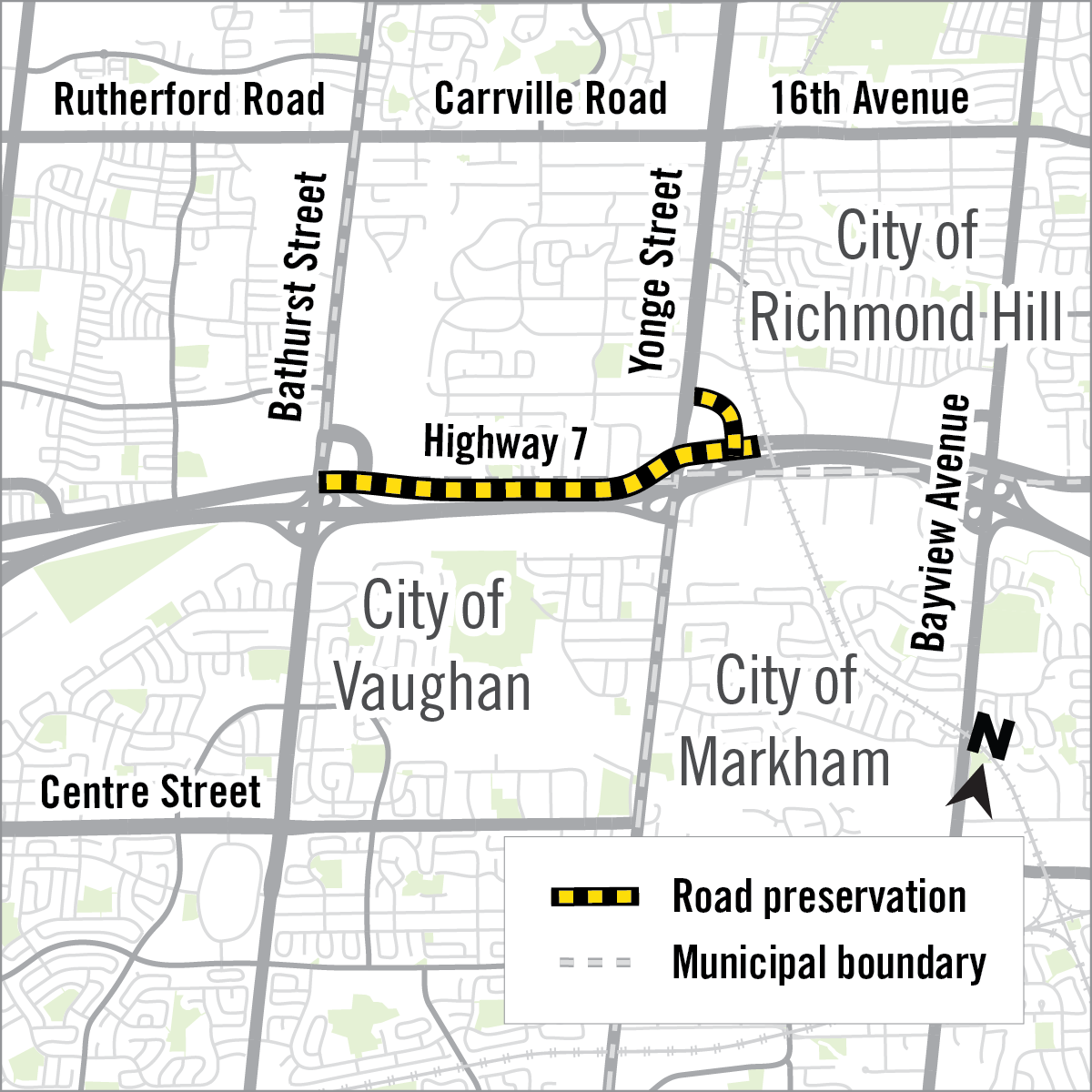 map of construction along Highway 7 in the city of Vaughan