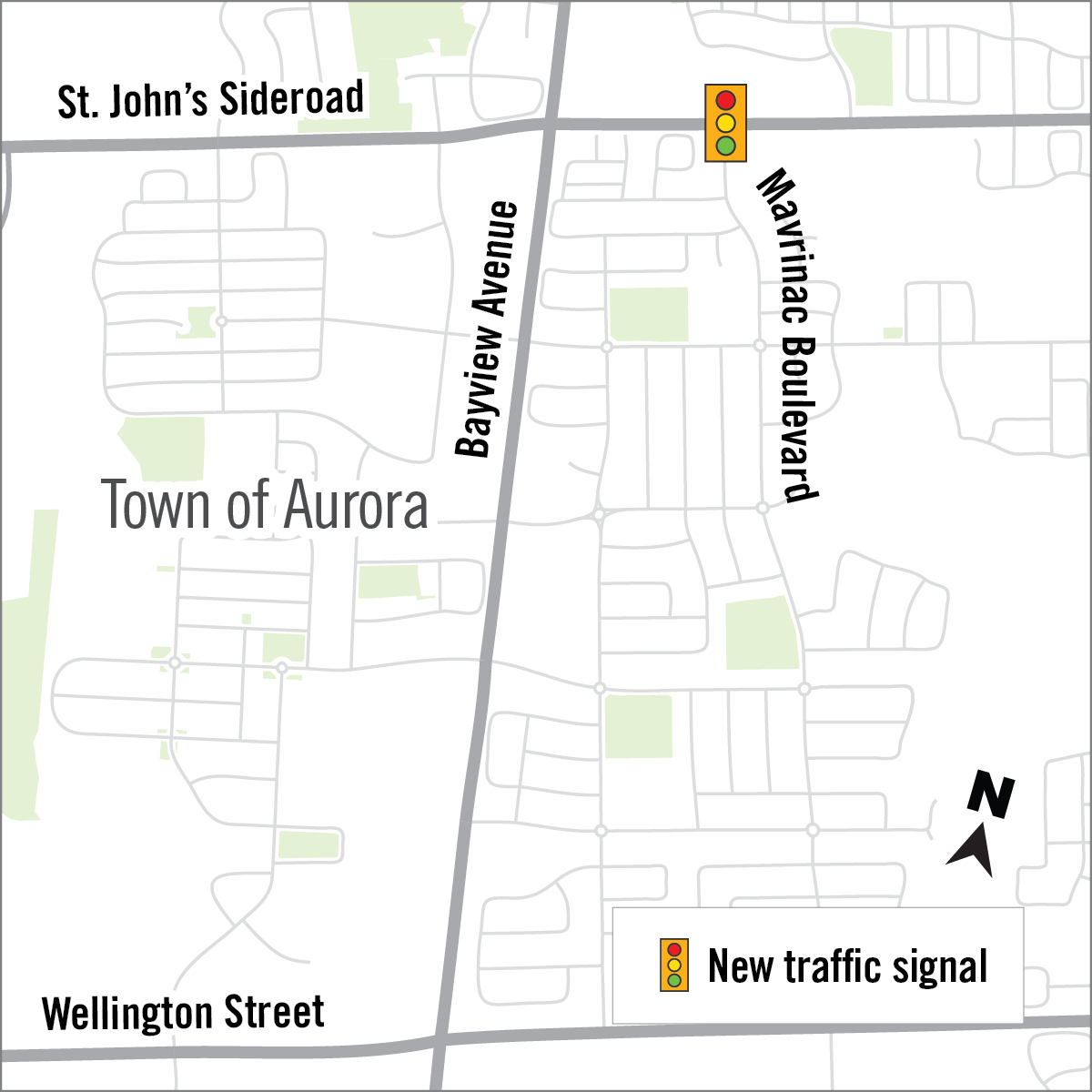 map of new traffic signal on St Johns sideroad and Mavrinac.