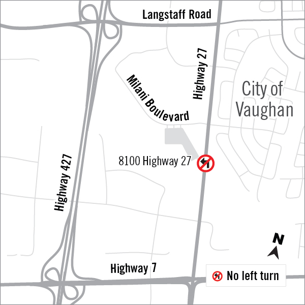 No left turn location on highway 27 outh of milani boulevard