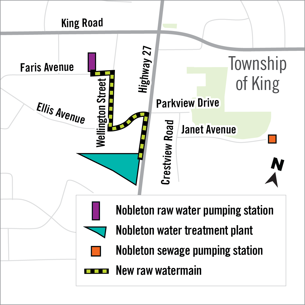 Map of Nobleton Water and Wastewater Facilities