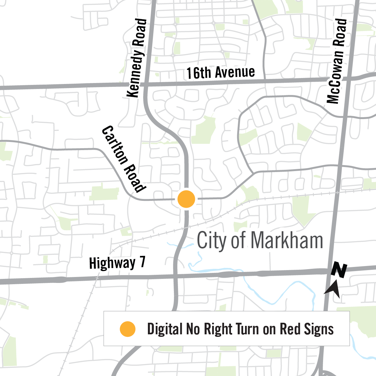map of location of no right turn on red digital sign installation on kennedy and carleton road