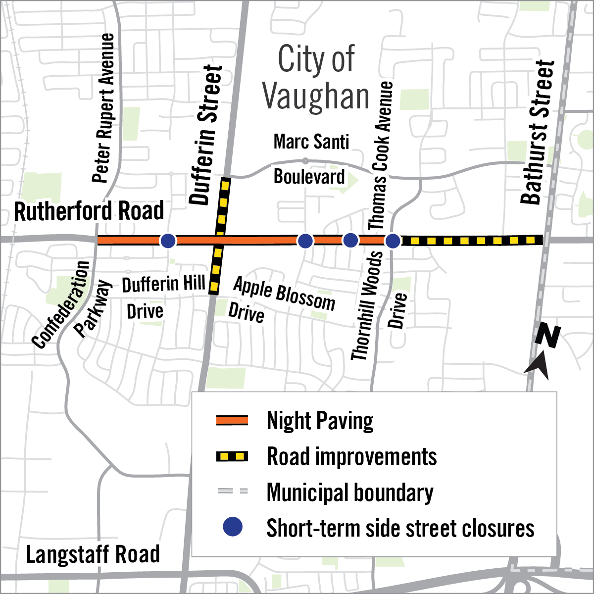 map of night paving on Rutherford Road