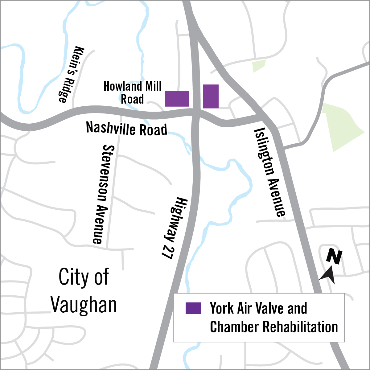 map of rehabilitation area along Nashville Road in Vaughan