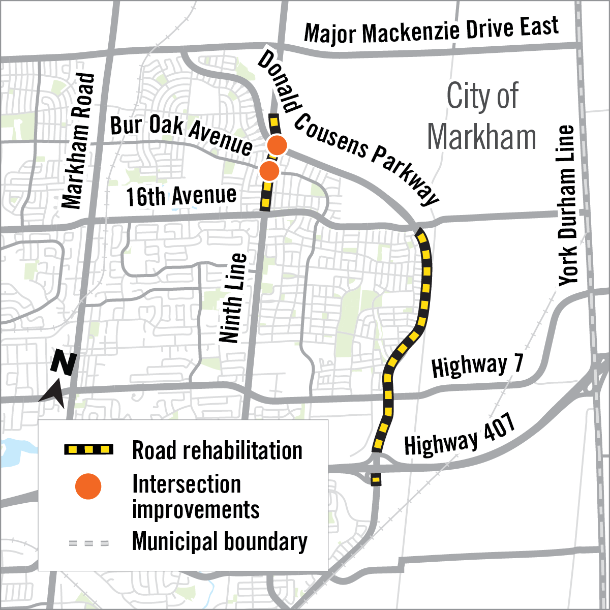 map of construction work along donald cousens and ninth line
