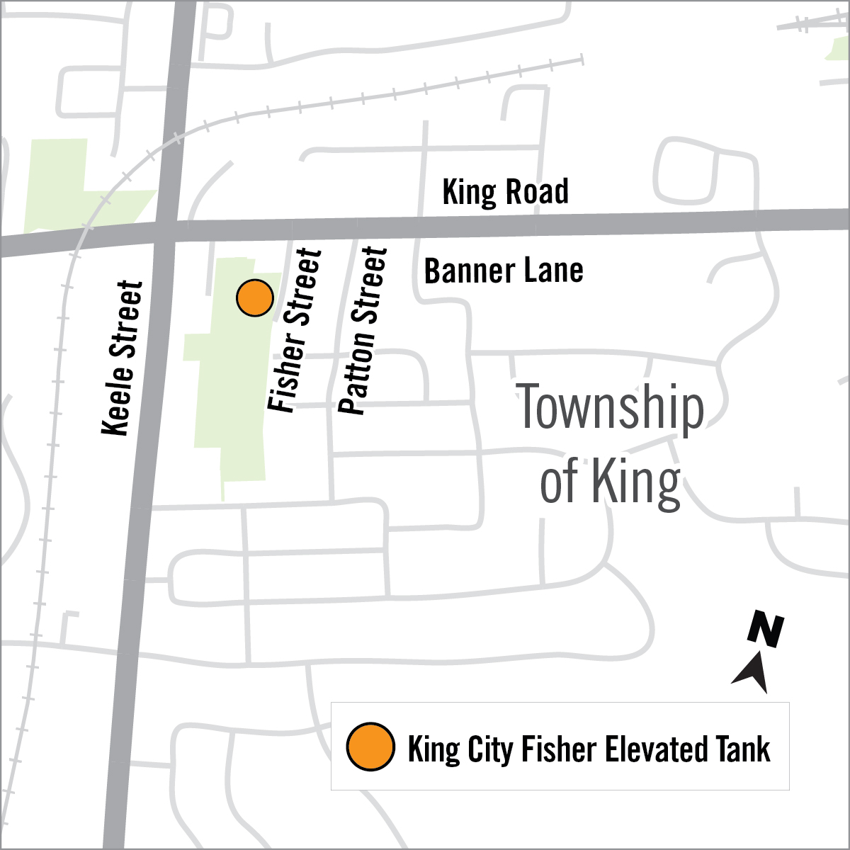 Map of location of King City Fisher Elevated Tank on Fisher Street in King