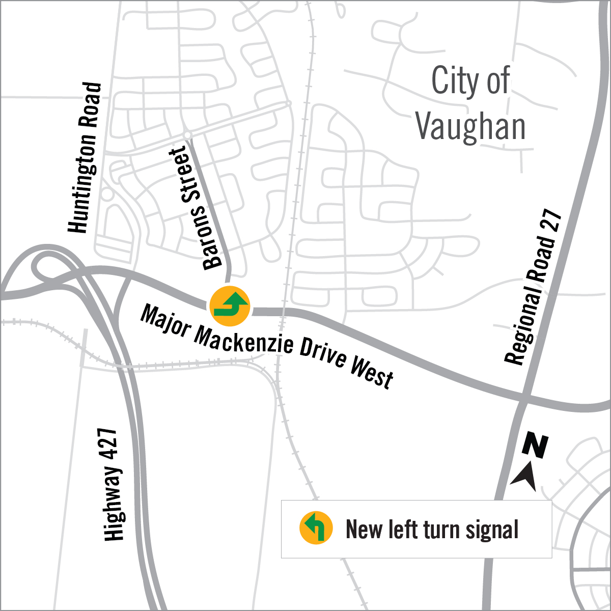 Map of Major Mackenzie Drive and Barons