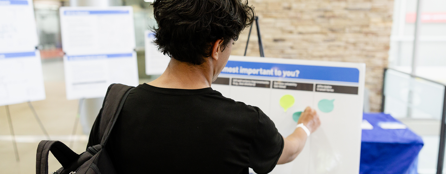 women adding sticky notes onto a board