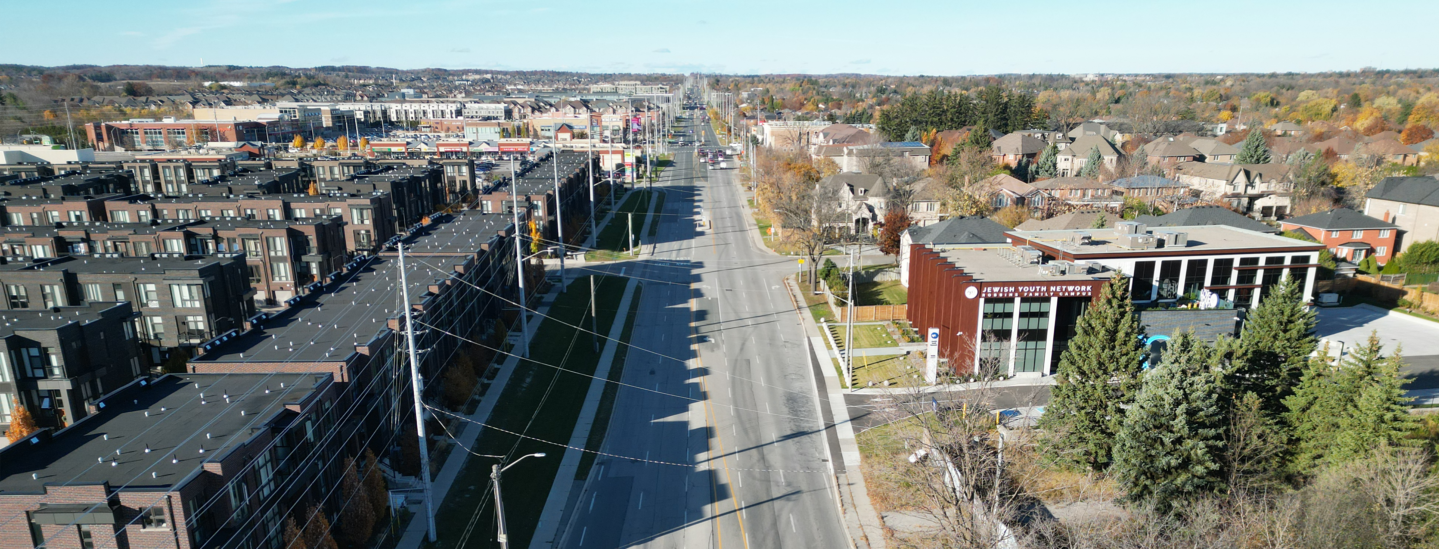 Aerial photo: Bathurst Street, looking north from Teefy Avenue, Fall 2024