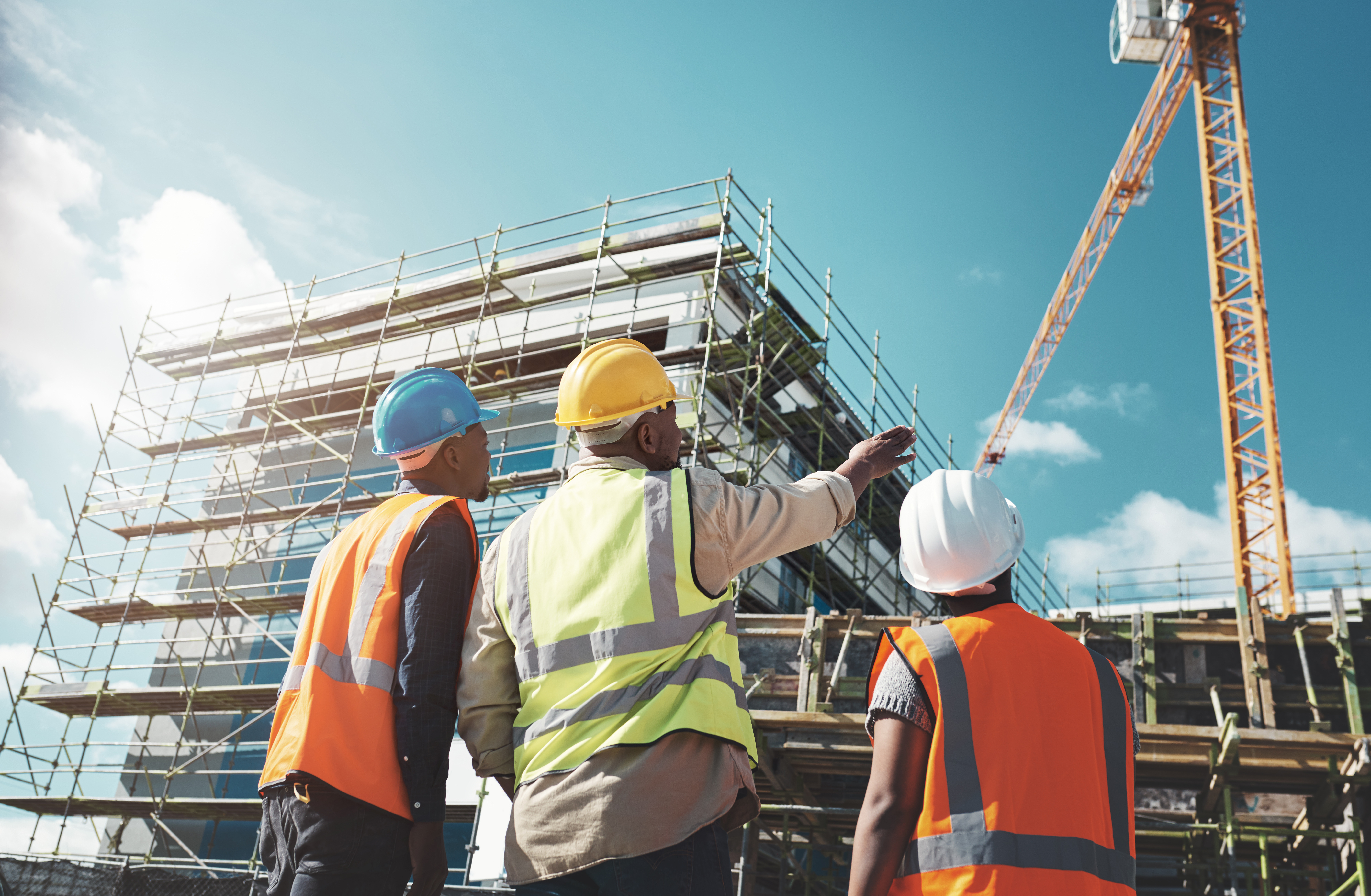 Engineering, construction site and team outdoor for building project, planning and architecture.