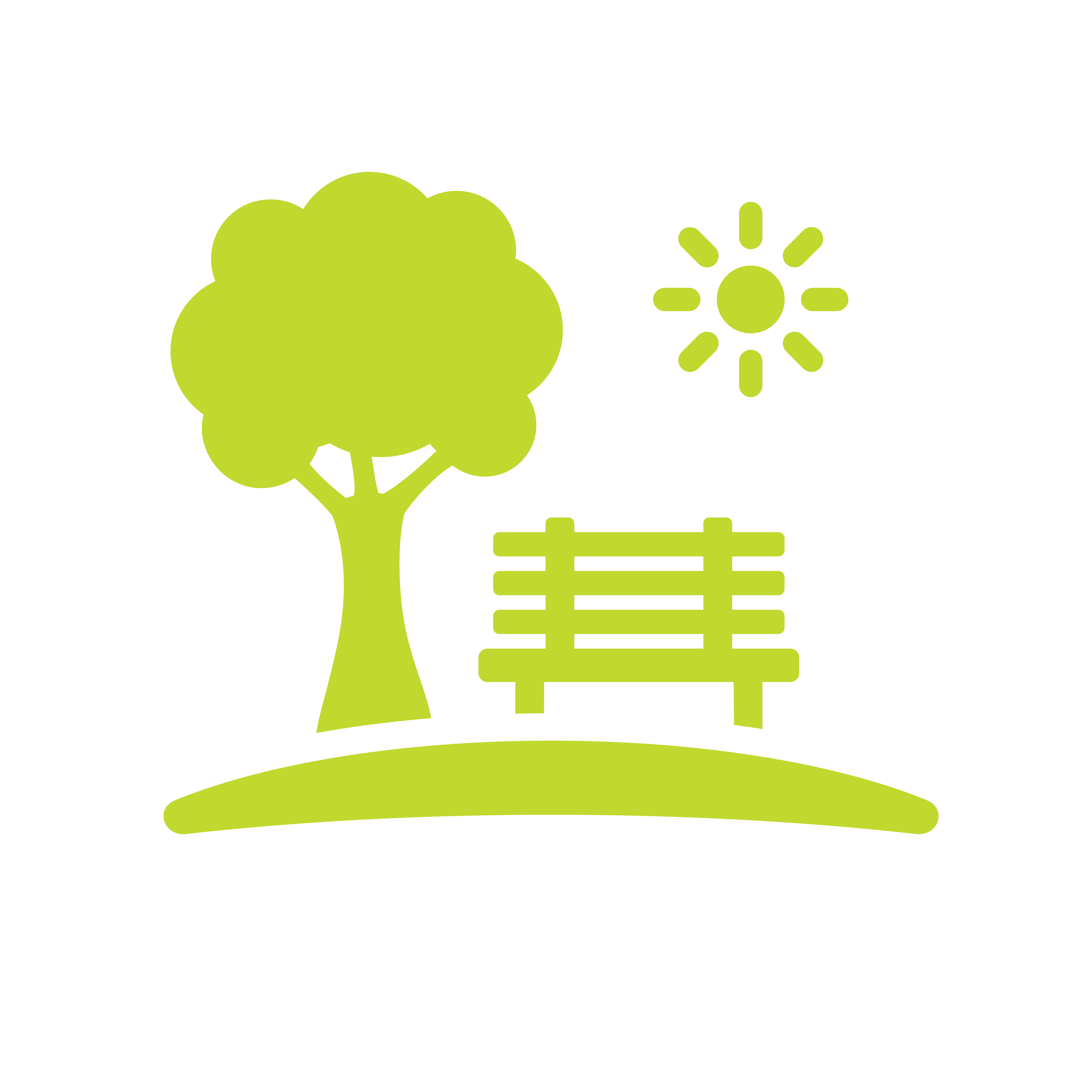 A tree, park bench and the sun representing the natural environment