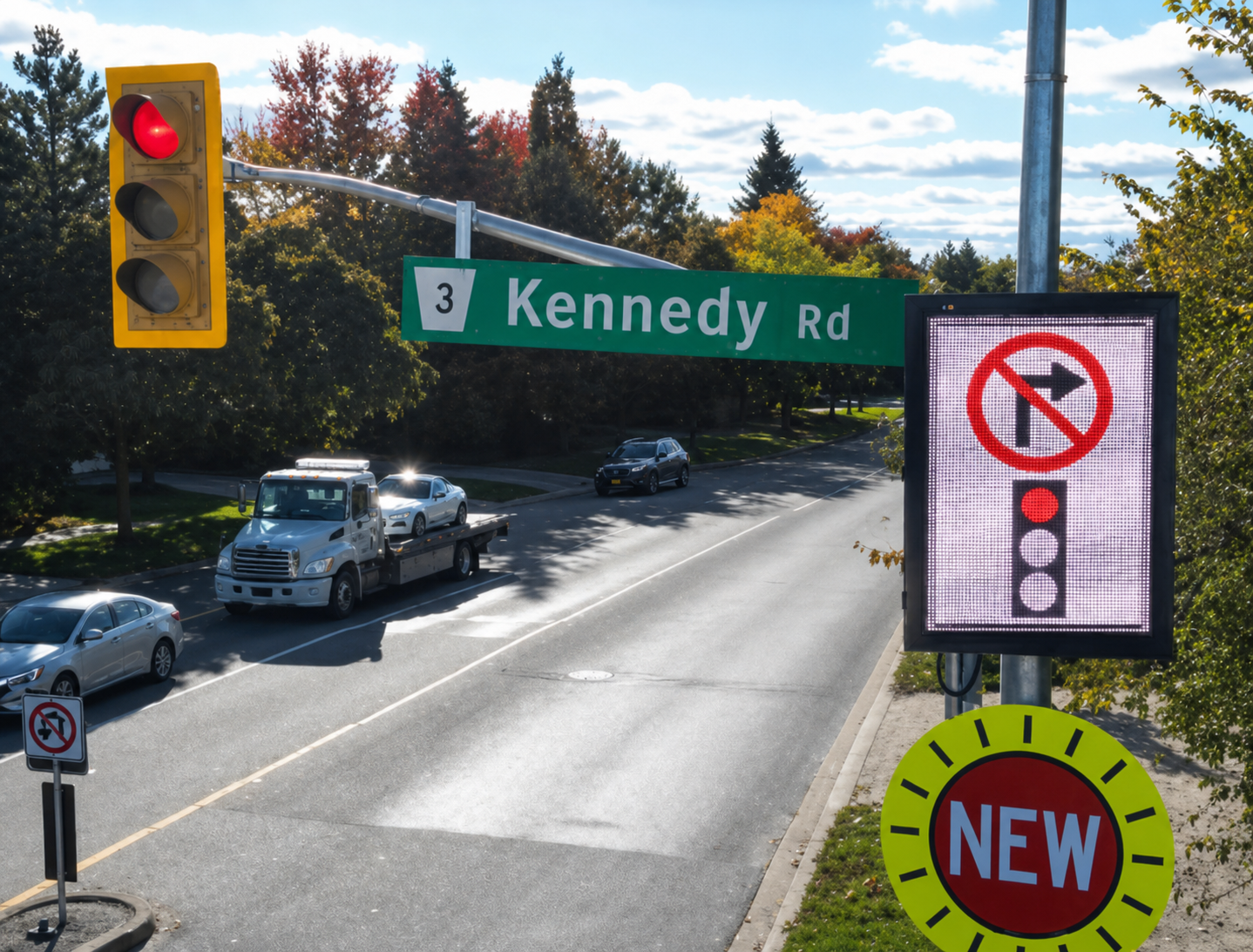 No Right On Red Digital Sign on Kennedy Road