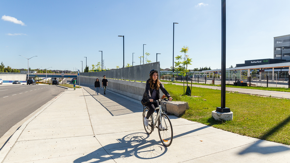 a woman riding a bike