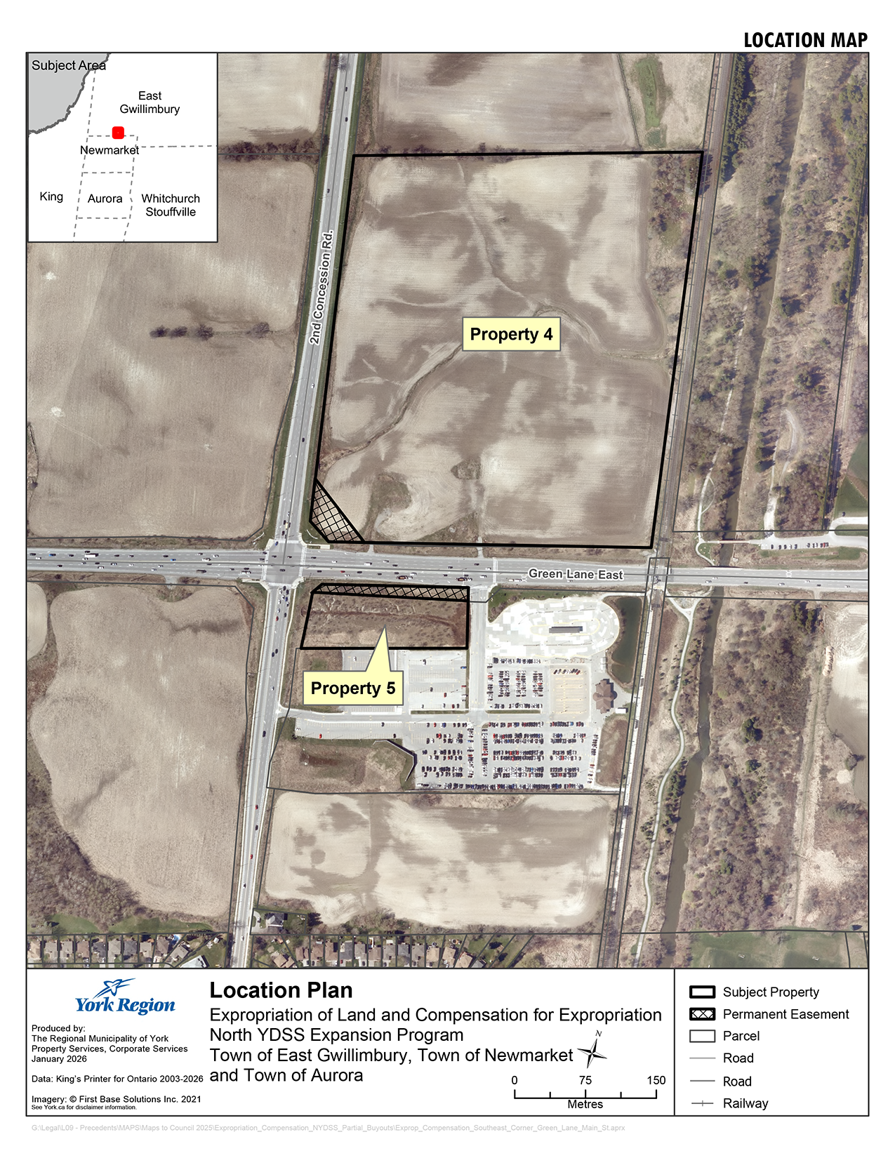 Location plan of expropriation of land and compensation for expropriation North YDSS Expansion Program, Towns of East Gwillimbury, Newmarket and Aurora