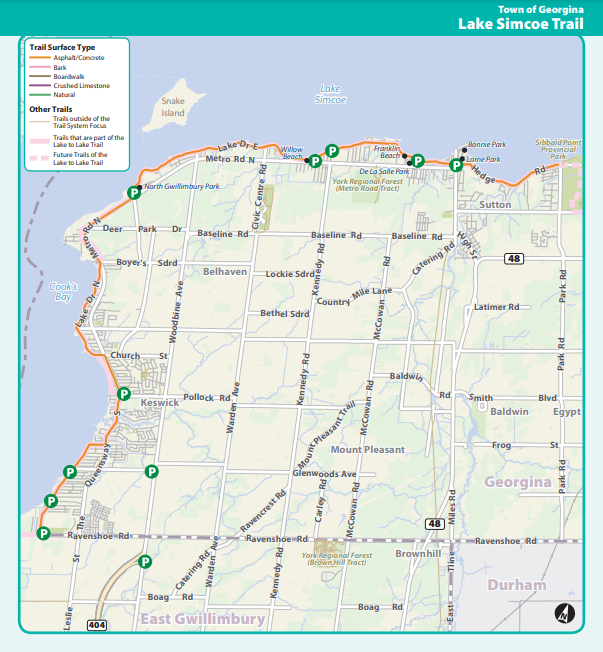 Georgina Lake Simcoe Trail map