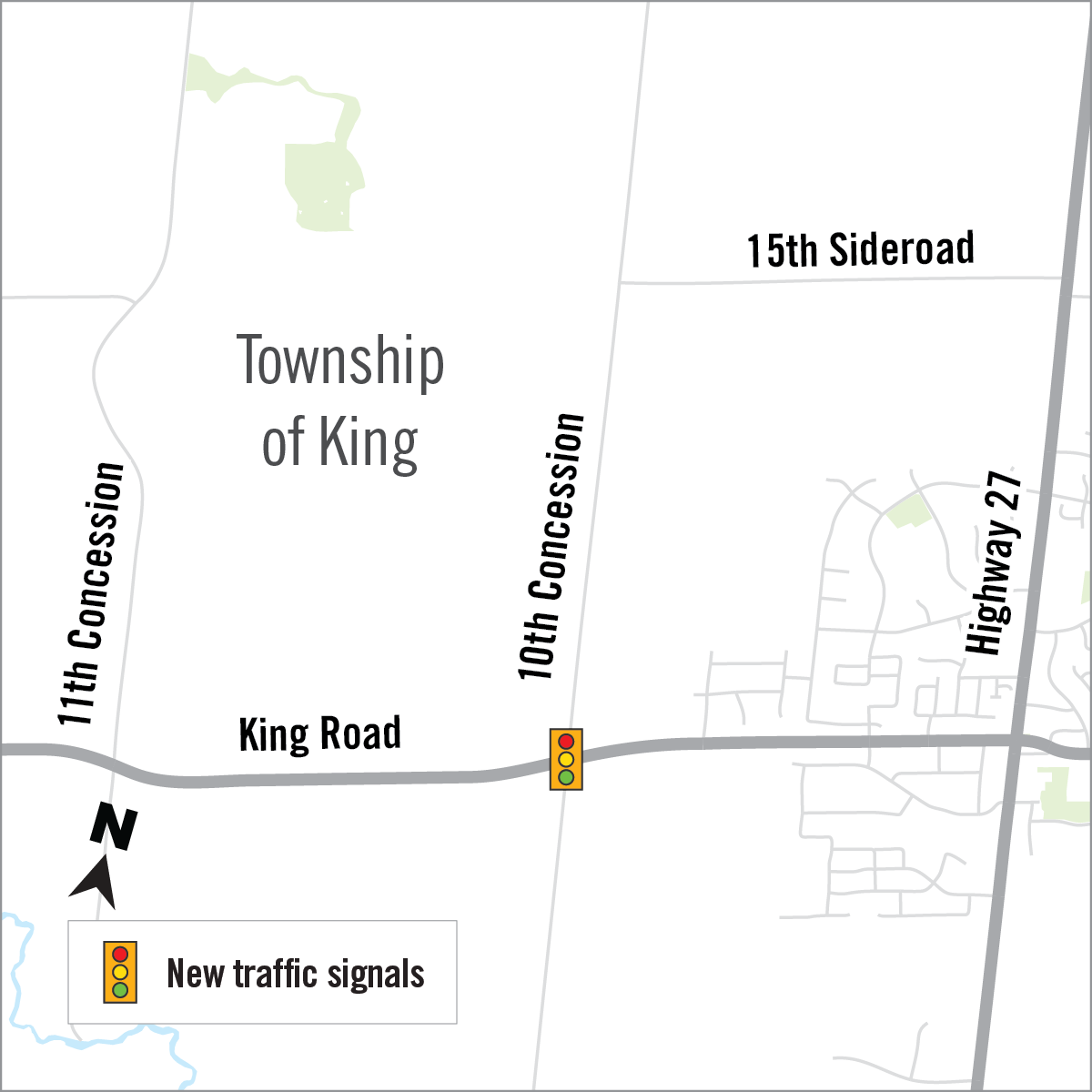 Map of new traffic signals along King Road