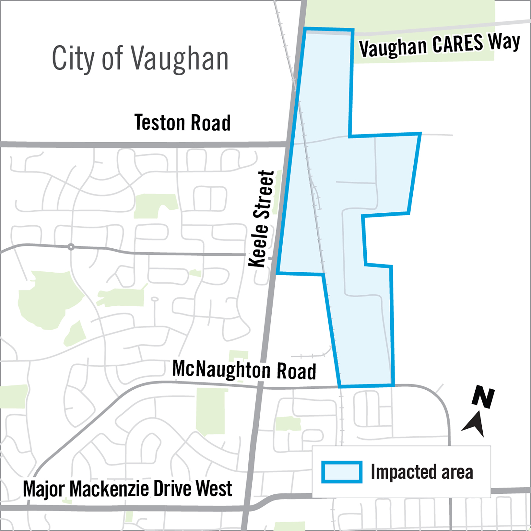 map showing impacted area of the Keele Street water valve repair