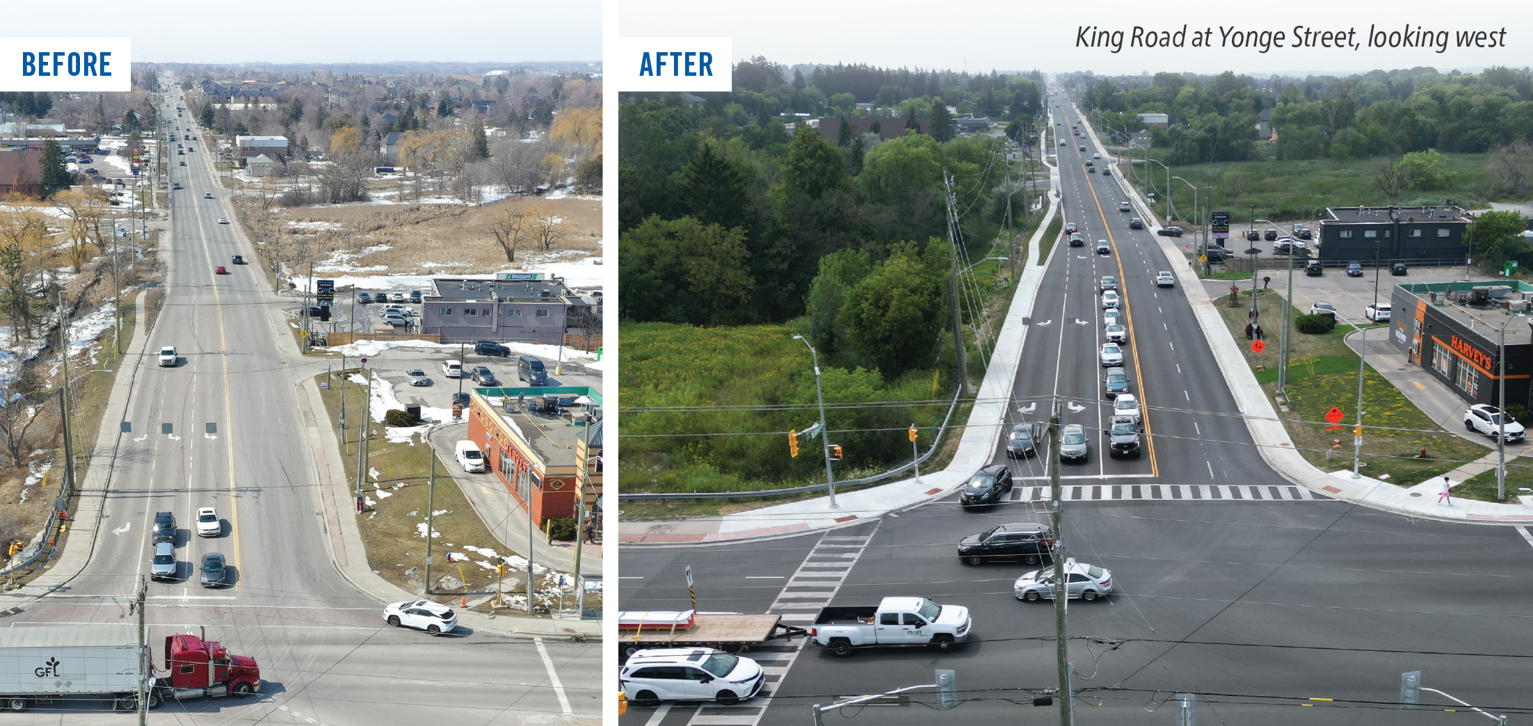 before and after photo of King Road in Richmond Hill