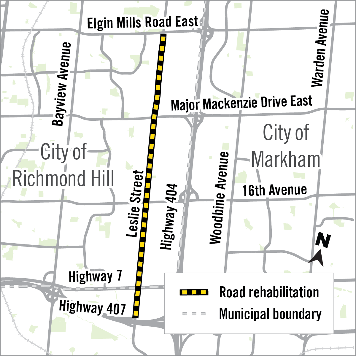 Map of construction area on Leslie Street
