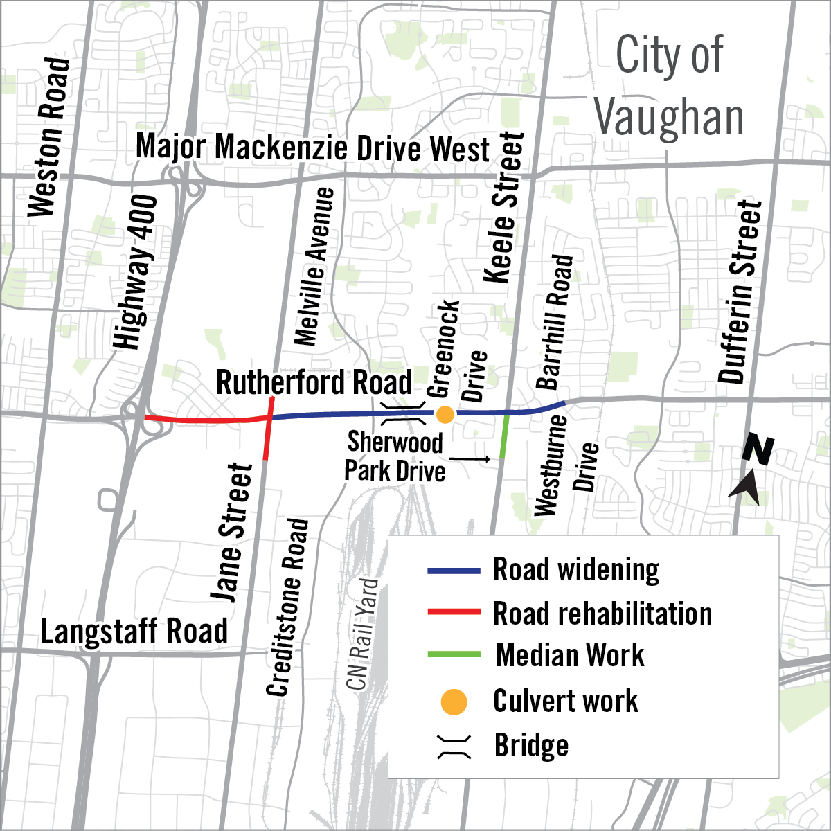 map of construction along Rutherford Road in the City of Vaughan