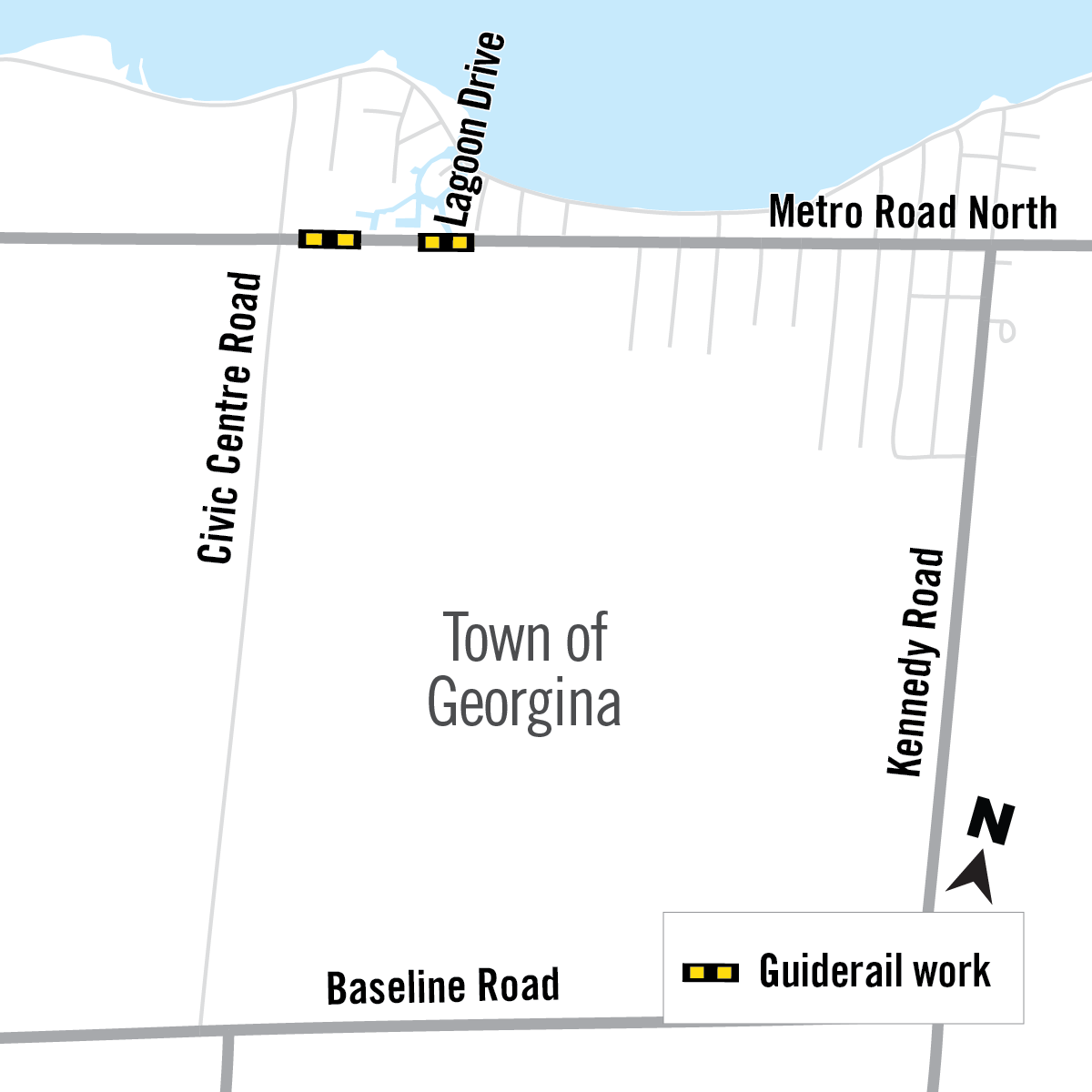 Map of construction area on Metro Road North