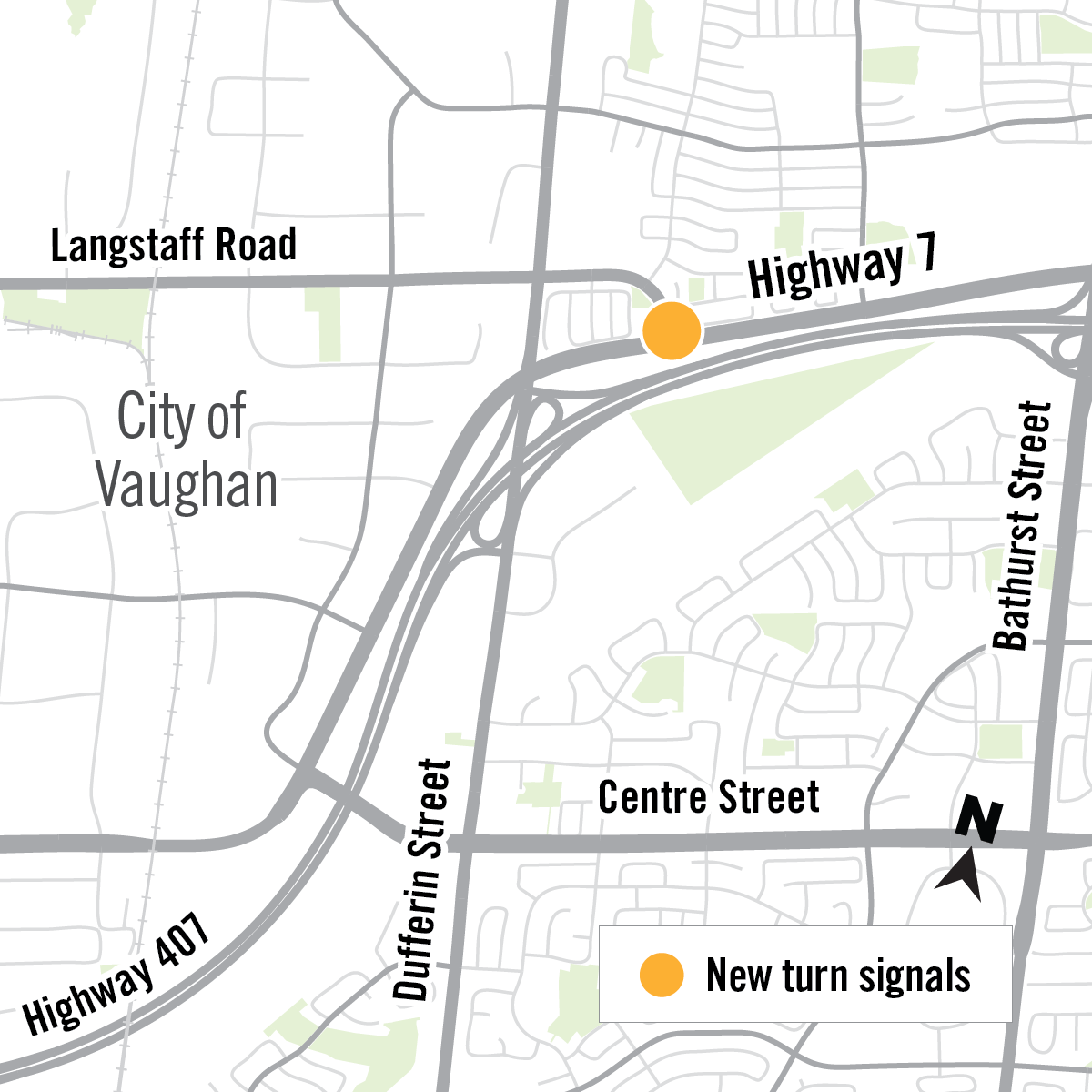 Map of new safety measure at Highway 7 and Langstaff Road