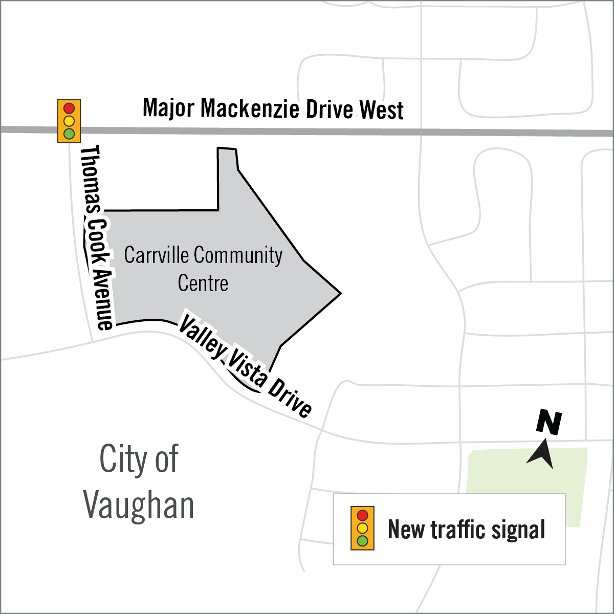 map of new traffic signal location along Major Mackenzie Drive in Vaughan