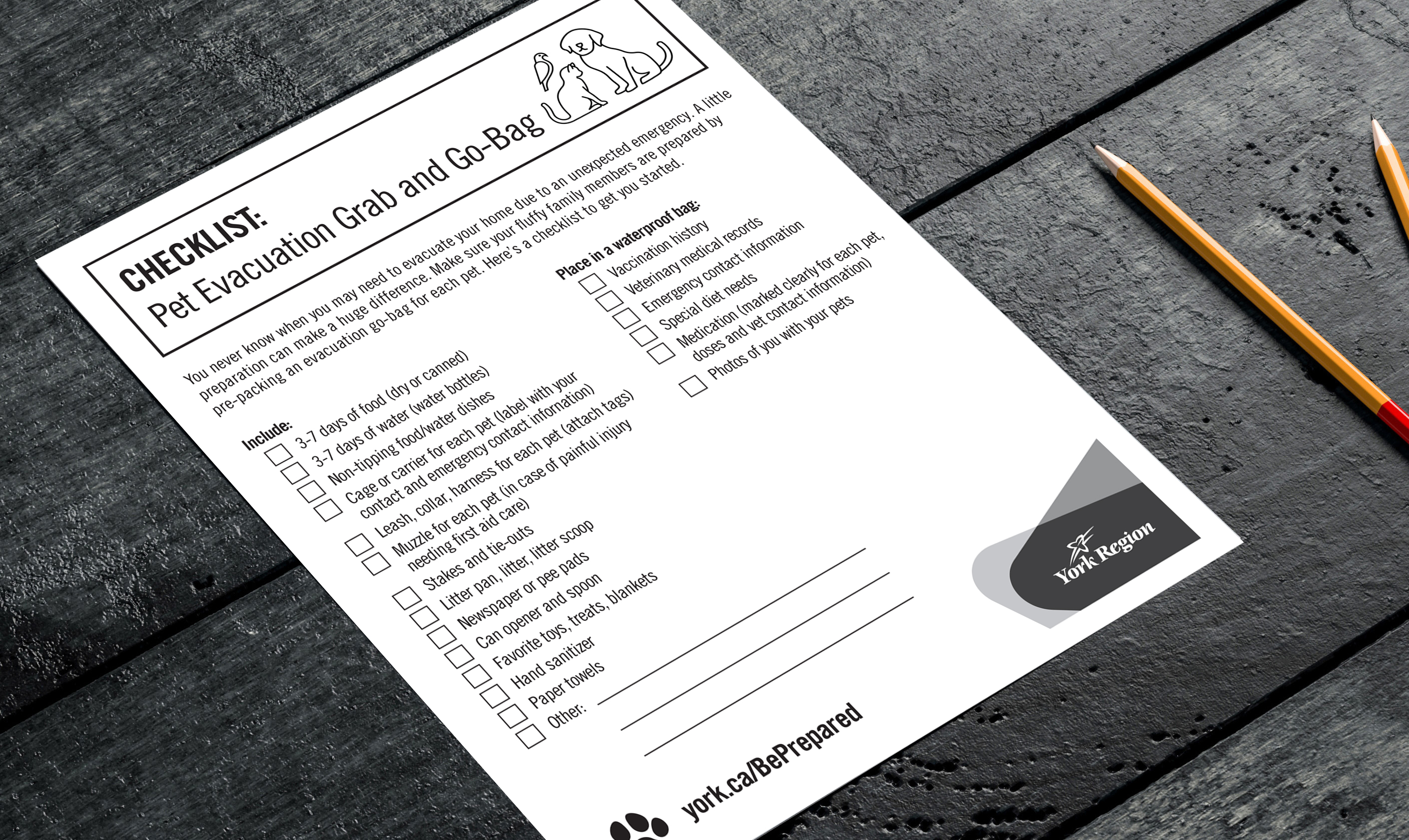 photo of pet checklist on desk with pencils