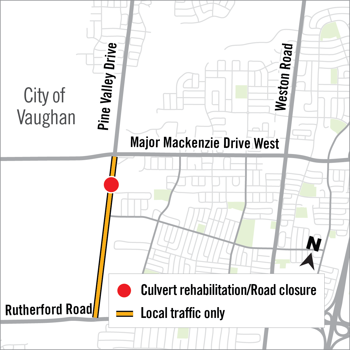 Map of culvert replacement area on Pine Valley Drive