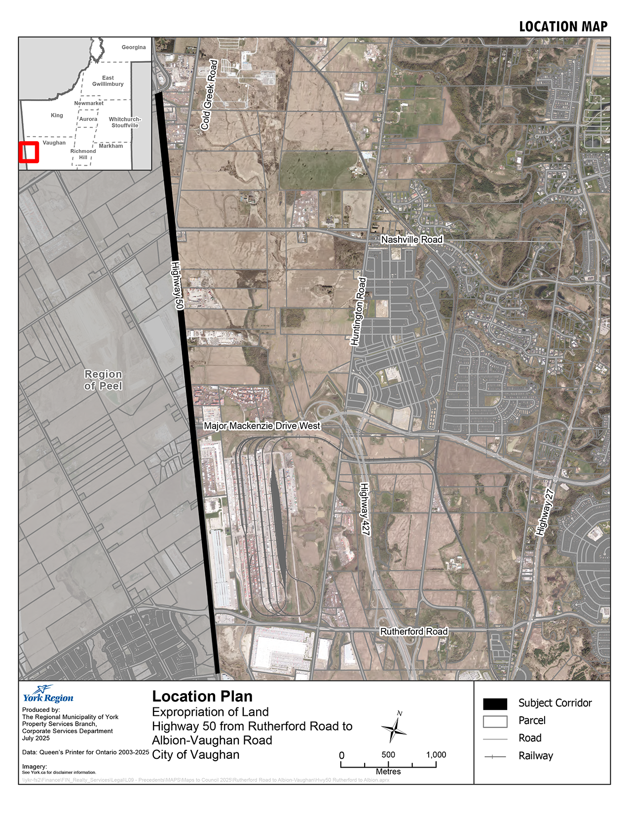 location plan of expropriation of land Highway 50 from Rutherford Road to Albion-Vaughan Road, City of Vaughan