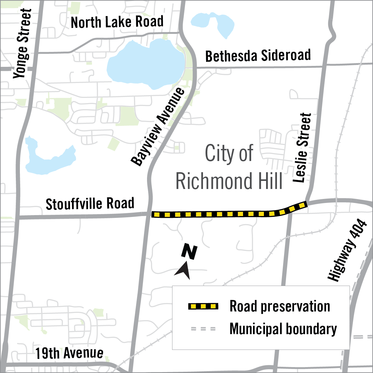 Map of construction area along Stouffville Road in the City of Richmond Hill