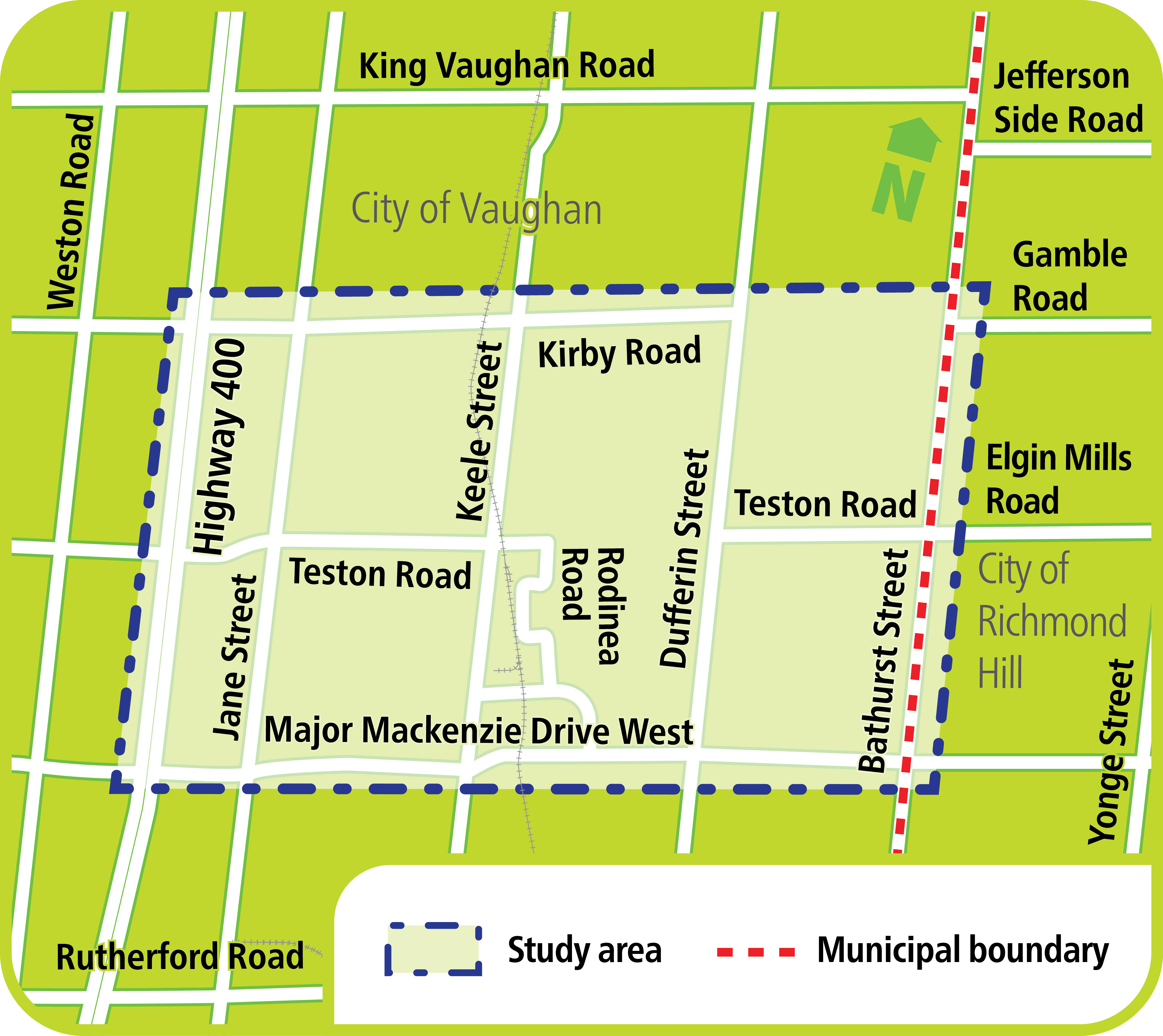Map of project area for Teston Road EA
