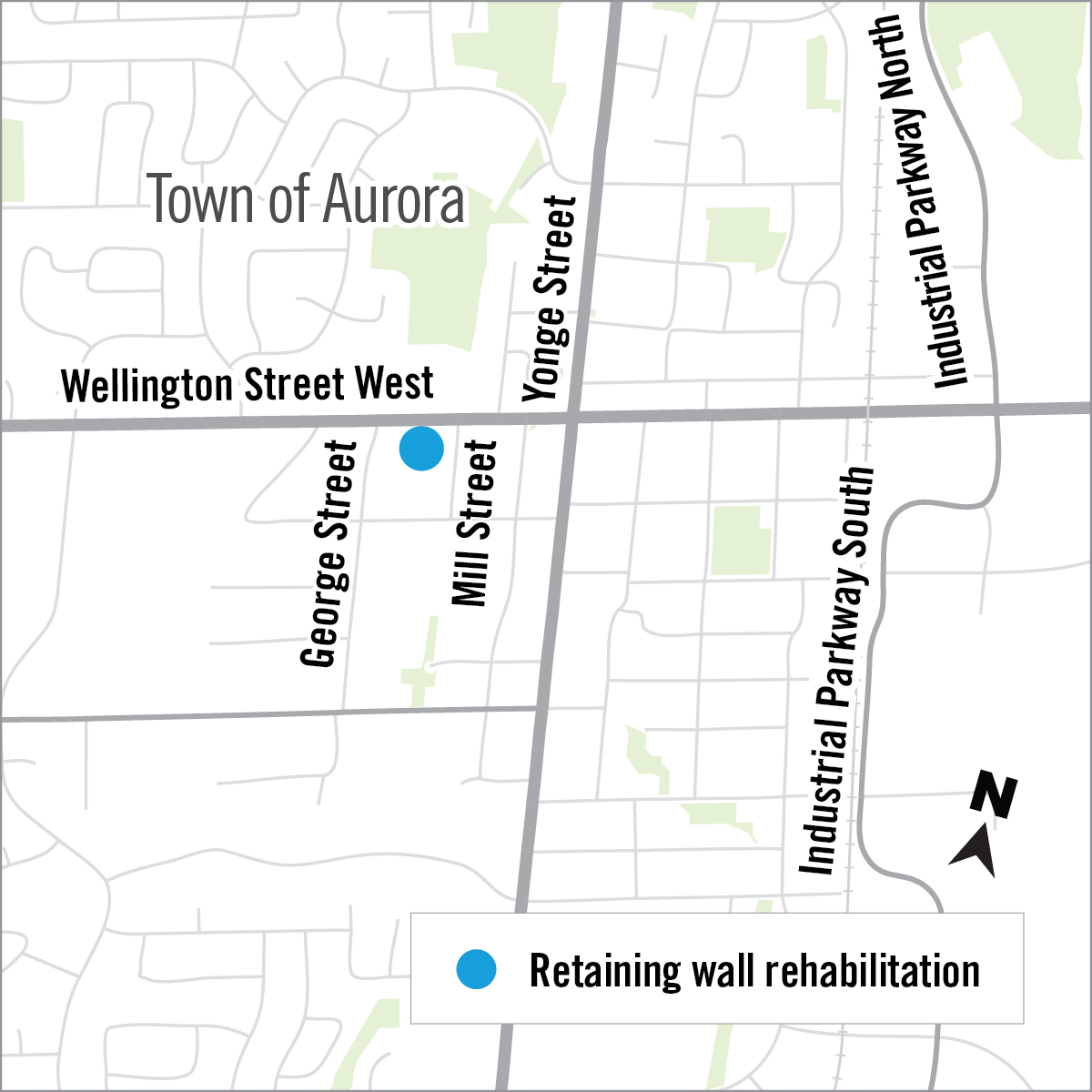 Map of construction of retaining wall on Wellington Street