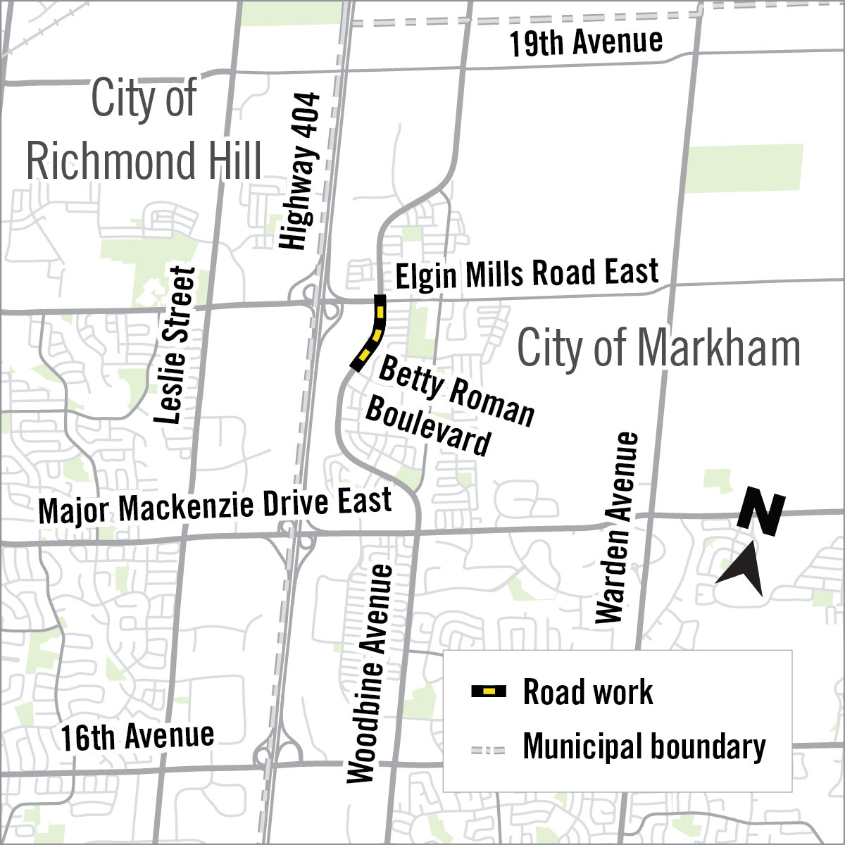 map of woodbine construction area