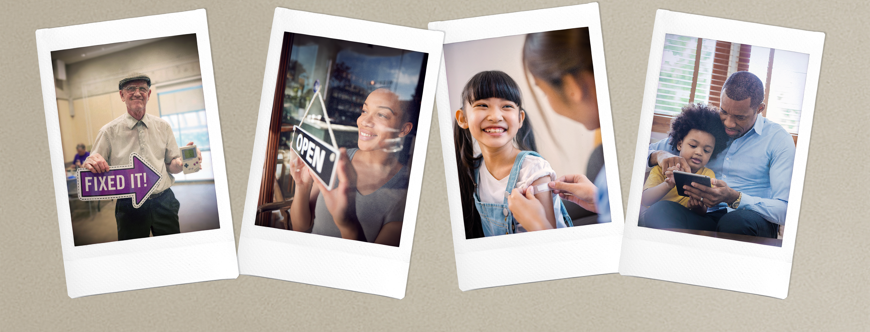 four polaroid pictures illustrating regional services