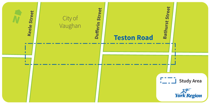 Graphic Map Teston Road EA Study Area. For a detailed description please contact 1 877 464 9675 extension 75560.